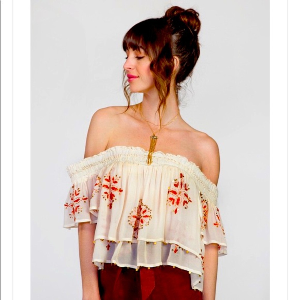 Chan Luu Silk Off Shoulder Crop Top XS